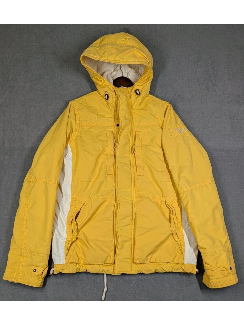 Abercrombie & Fitch Mens Large Yellow Y2K Fish Hawk Cliff Jacket Hooded Outdoors